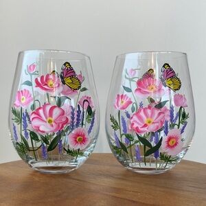 Hand painted Stemless Wine Glasses